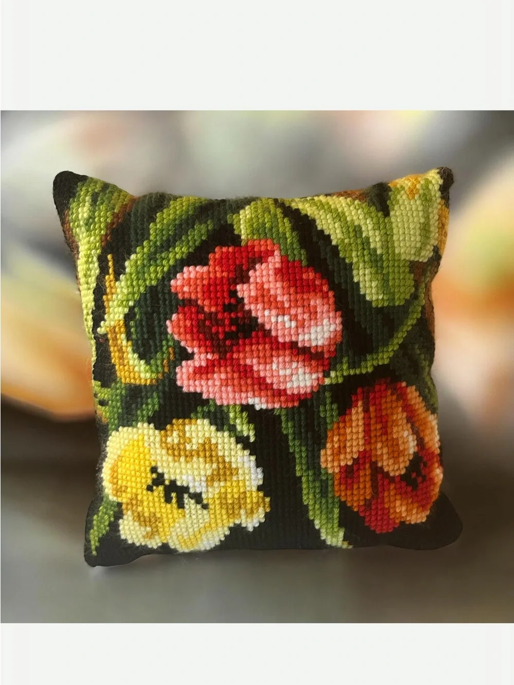 Vintage Orchidea Floral Needlepoint Pillow Already Finished
